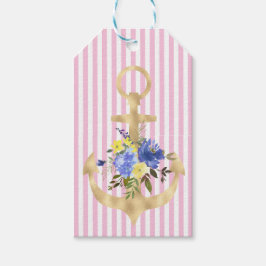 Floral Gold Anchor op Pink Stripes Cadeau Label Cadeaulabel