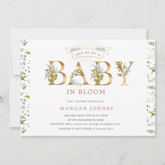 floral gold baby in bloom - doucheuitnodiging (Voorkant)