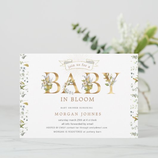floral gold baby in bloom - doucheuitnodiging (Staand voorkant)