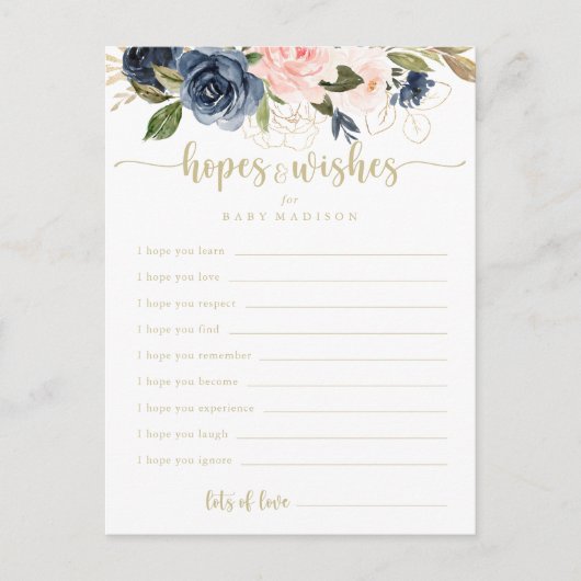 Floral Gold Baby shower Hopft & Wwish Card Briefkaart (Voorkant)