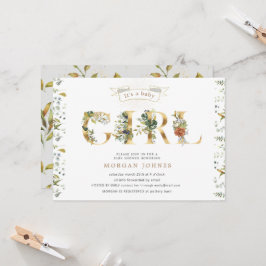 floral gold baby shower is een meisjesuitnodiging