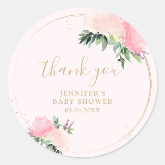 Floral Gold Baby shower Ronde Sticker (Voorkant)