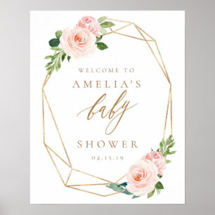 Floral Gold Baby shower Welkom Poster