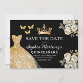 Floral Gold Bewaar de datum Verjaardag Quinceanera Save The Date (Voorkant)