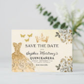 Floral Gold Bewaar de datum Verjaardag Quinceanera Save The Date (Staand voorkant)
