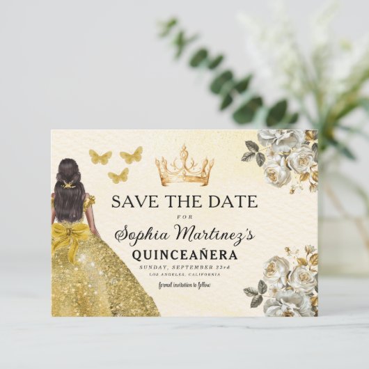 Floral Gold Bewaar de datum Verjaardag Quinceanera Save The Date (Staand voorkant)