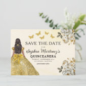 Floral Gold Bewaar de datum Verjaardag Quinceanera Save The Date (Staand voorkant)