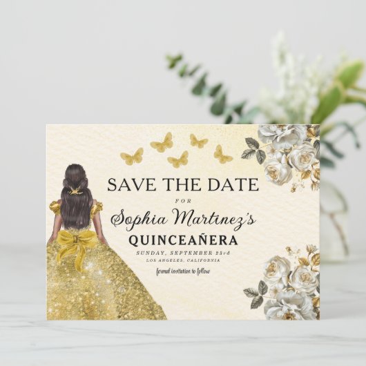 Floral Gold Bewaar de datum Verjaardag Quinceanera Save The Date (Staand voorkant)