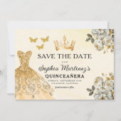 Floral Gold Bewaar de datum Verjaardag Quinceanera Save The Date (Voorkant)