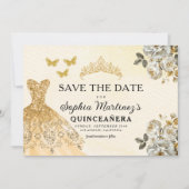 Floral Gold Bewaar de datum Verjaardag Quinceanera Save The Date (Voorkant)