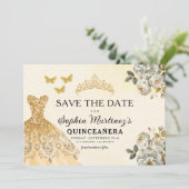 Floral Gold Bewaar de datum Verjaardag Quinceanera Save The Date (Staand voorkant)