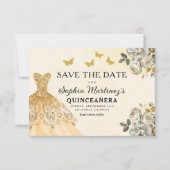 Floral Gold Bewaar de datum Verjaardag Quinceanera Save The Date (Voorkant)