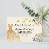 Floral Gold Bewaar de datum Verjaardag Quinceanera Save The Date (Staand voorkant)