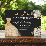 Floral Gold Bewaar de datum Verjaardag Quinceanera Save The Date<br><div class="desc">Kondig uw speciale dag aan met de Floral Gold Save the Date Quinceañera-kaart. Dit elegante ontwerp heeft luxe gouden bloemaccenten die sophisticatie en charme uitstralen. Perfect voor het instellen van de toon voor uw aankomende quinceañera, deze save the date combineert een vleugje koninklijke schoonheid met tijdloze elegantie. De delicate gouden...</div>
