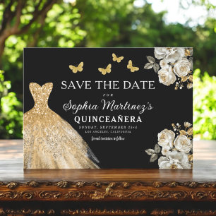 Floral Gold Bewaar de datum Verjaardag Quinceanera Save The Date
