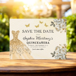 Floral Gold Bewaar de datum Verjaardag Quinceanera Save The Date