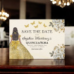 Floral Gold Bewaar de datum Verjaardag Quinceanera Save The Date<br><div class="desc">Kondig uw speciale dag aan met de Floral Gold Save the Date Quinceañera-kaart. Dit elegante ontwerp heeft luxe gouden bloemaccenten die sophisticatie en charme uitstralen. Perfect voor het instellen van de toon voor uw aankomende quinceañera, deze save the date combineert een vleugje koninklijke schoonheid met tijdloze elegantie. De delicate gouden...</div>