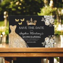 Floral Gold Bewaar de datum Verjaardag Quinceanera