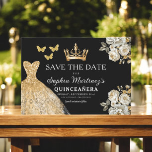 Floral Gold Bewaar de datum Verjaardag Quinceanera Save The Date