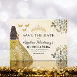 Floral Gold Bewaar de datum Verjaardag Quinceanera Save The Date<br><div class="desc">Kondig uw speciale dag aan met de Floral Gold Save the Date Quinceañera-kaart. Dit elegante ontwerp heeft luxe gouden bloemaccenten die sophisticatie en charme uitstralen. Perfect voor het instellen van de toon voor uw aankomende quinceañera, deze save the date combineert een vleugje koninklijke schoonheid met tijdloze elegantie. De delicate gouden...</div>