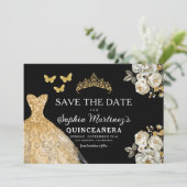 Floral Gold Bewaar de datum Verjaardag Quinceanera Save The Date (Staand voorkant)