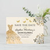 Floral Gold Bewaar de datum Verjaardag Quinceanera Save The Date (Staand voorkant)