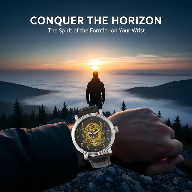 Floral Gold Bison Head Decor Horloge (Creator heeft geüpload)