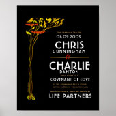 Floral Gold Black Alternative Wedding Certificate Poster (Voorkant)