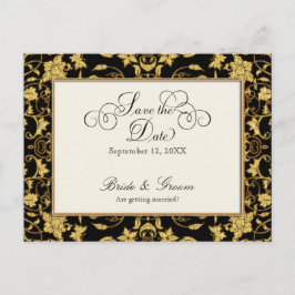 Floral Gold Black Formal Wedding Save the Date Aankondigingskaart