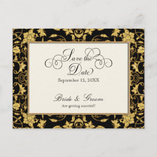 Floral Gold Black Formal Wedding Save the Date Aankondigingskaart