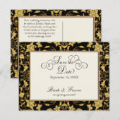 Floral Gold Black Formal Wedding Save the Date Aankondigingskaart (Voorkant / Achterkant)