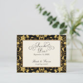 Floral Gold Black Formal Wedding Save the Date Aankondigingskaart (Staand voorkant)