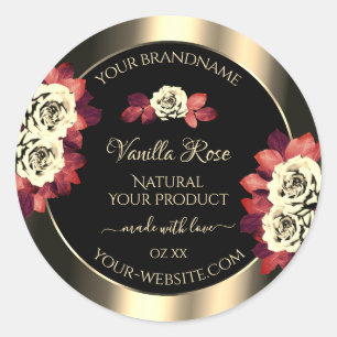 Floral Gold Black Product Labels Red Cream Rozen