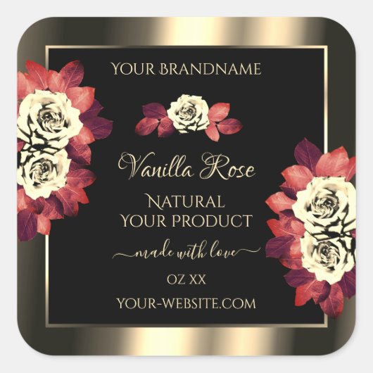 Floral Gold Black Product Labels Red Cream Rozen (Voorkant)