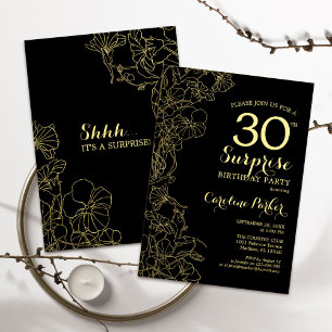 Floral Gold Black Surprise 30e verjaardag Kaart
