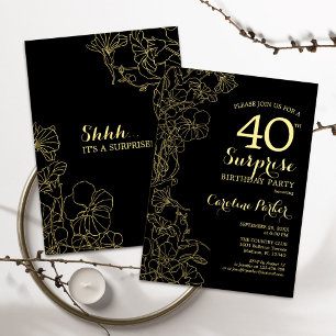 Floral Gold Black Surprise 40e verjaardag Kaart