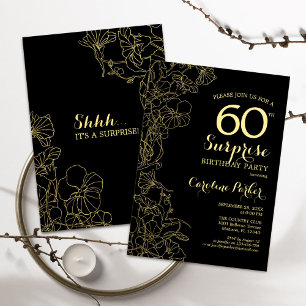 Floral Gold Black Surprise 60e verjaardag Kaart
