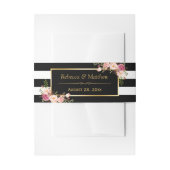  Floral Gold Black White Stripes Wedding Uitnodigingen Wikkel (Voorkant Voorbeeld)