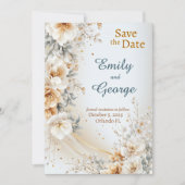 Floral Gold Bliss Save the Date Wedding Invitation Kaart (Voorkant)