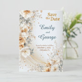 Floral Gold Bliss Save the Date Wedding Invitation Kaart (Staand voorkant)