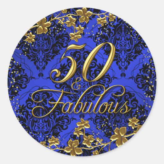 Floral Gold Blue 50 & Fabulous Birthday Sticker 2 (Voorkant)