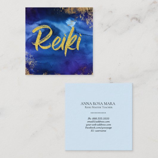 *~* Floral Gold Blue Healer Master Reiki Energy Vierkante Visitekaartje (Voorkant / Achterkant)