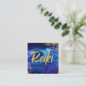 *~* Floral Gold Blue Healer Master Reiki Energy Vierkante Visitekaartje (Staand voorkant)
