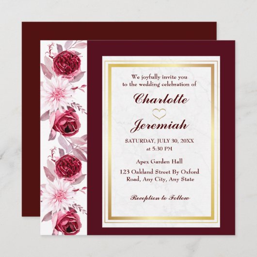 Floral Gold Blush Pink Burgundy Script Weduwschap Kaart (Voorkant / Achterkant)