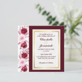 Floral Gold Blush Pink Burgundy Script Weduwschap Kaart (Staand voorkant)