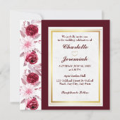 Floral Gold Blush Pink Burgundy Script Weduwschap Kaart (Voorkant)