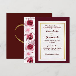 Floral Gold Blush Pink Burgundy Script Weduwschap Kaart