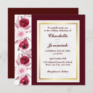 Floral Gold Blush Pink Burgundy Script Weduwschap Kaart