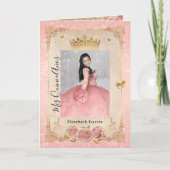 Floral Gold Blush Pink Quinceañera Foto gevouwen (Voorkant)