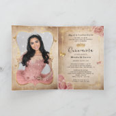 Floral Gold Blush Pink Quinceañera Foto gevouwen (Binnen)